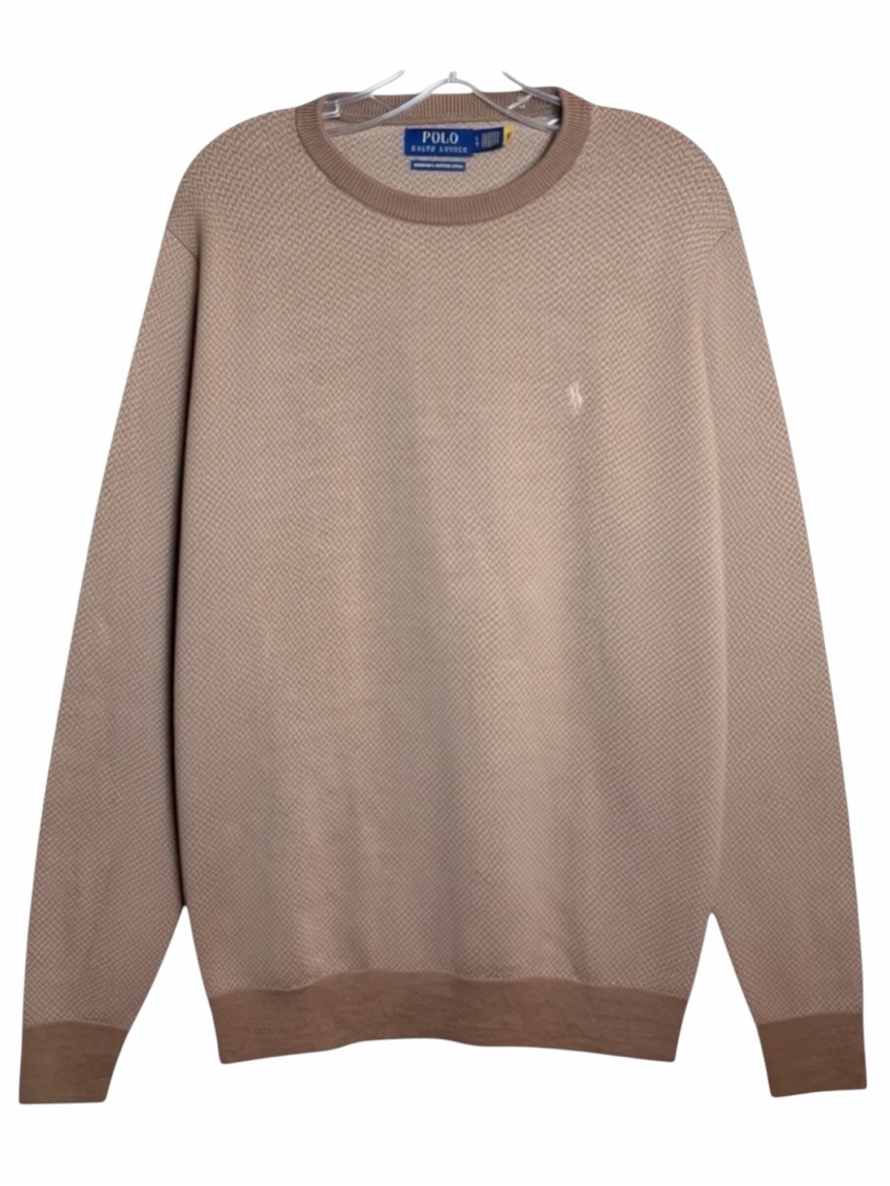 Polo Ralph Lauren Herringbone Knit Washable Merino Wool Sweater Camel Mens L